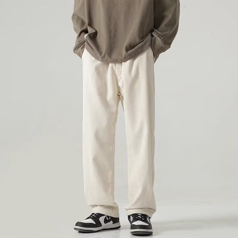 Corduroy Straight Loose Wide Leg Fleece-lined Trousers