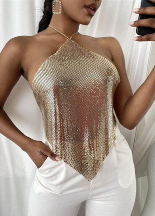 Metal Halter Sequin Sling Top