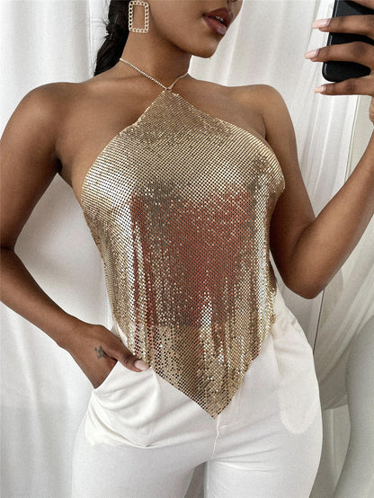 Metal Halter Sequin Sling Top