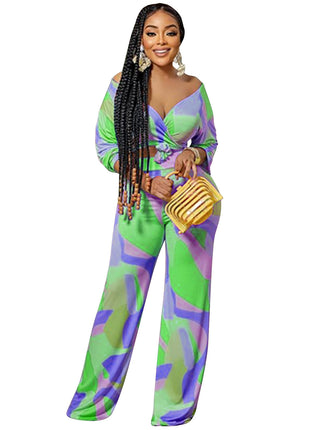 Long-sleeved Trousers V-neck Two-piece Suit