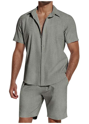 Short Sleeve and Pants Linen Suit