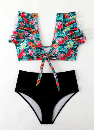 Flounced Split High Waist Bikini