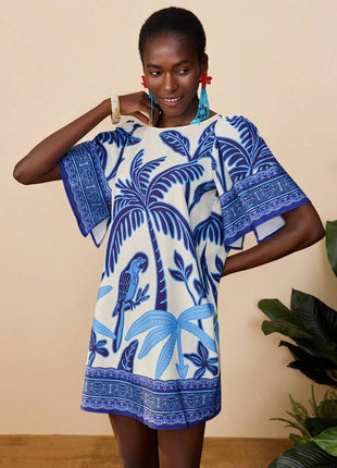 Fashion Retro Crew Neck Horn Printing Dress