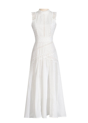 Round Neck Sleeveless Waist Lace Stitching Dress