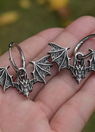 Stainless Steel Witchcraft Halloween Gothic Bat Earrings
