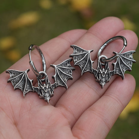 Stainless Steel Witchcraft Halloween Gothic Bat Earrings