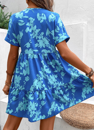 Print Batwing Sleeve Ruffle Hem Smock Dress Vacation Beach Outfits
