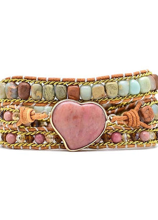 Natural Stone Heart Multi-Layer Bracelet
