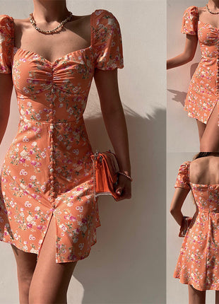 V-neck Breasted Short Dress