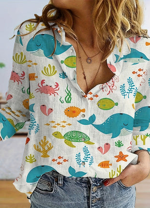 3d Printed Long Sleeve Turn-down Collar Casual Shirt