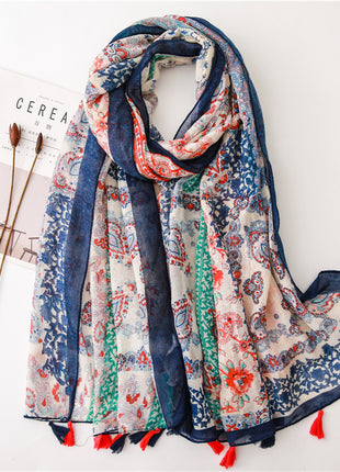 Japanese Style Artistic Cotton and Linen Scarf Bohemian Cashew