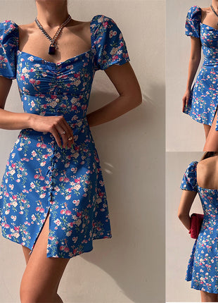 V-neck Breasted Short Dress