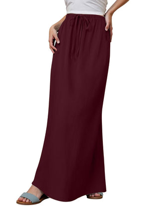 Cotton Solid Color Drawstring Elastic Waist Skirt