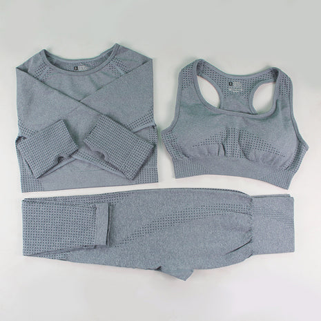 Three-piece Bra, Long Sleeve Top and Trousers Yoga Suit