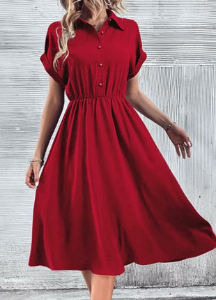 Midi Shirt Collar Short Sleeve Dress