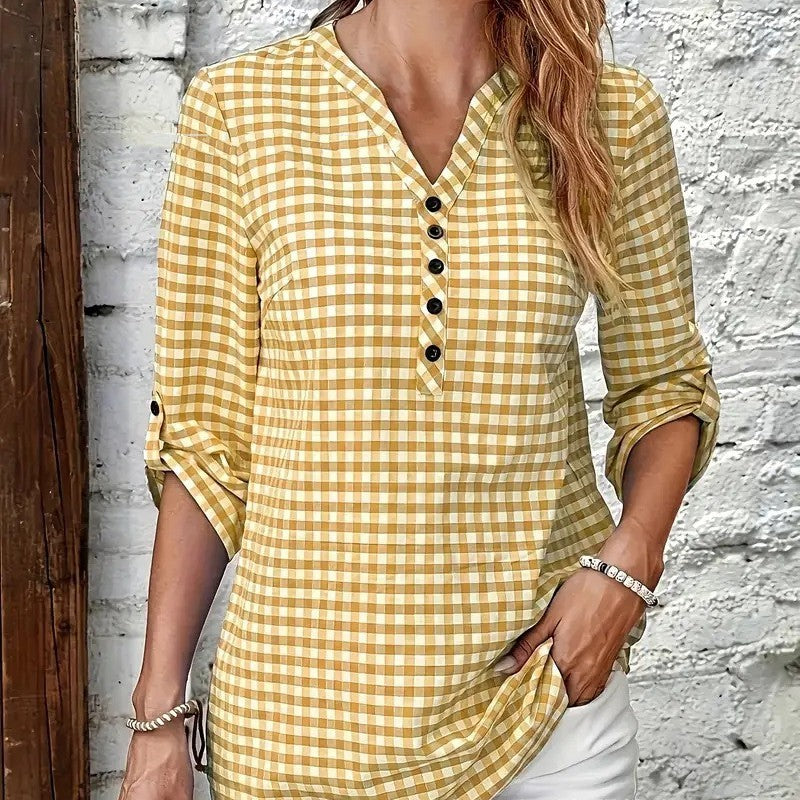 Elegant Retro Plaid Striped Long Sleeve Shirt