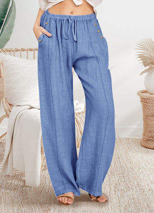 Loose Button Casual Wide-leg Trousers