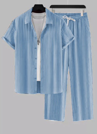 Men's Striped Short-sleeved Shirt Trousers Suit