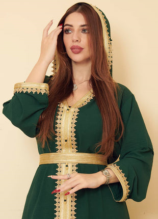 Linen Green Hooded Swing Dress