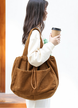 Ins Corduroy Drawstring Multi-Pocket Shoulder Bag