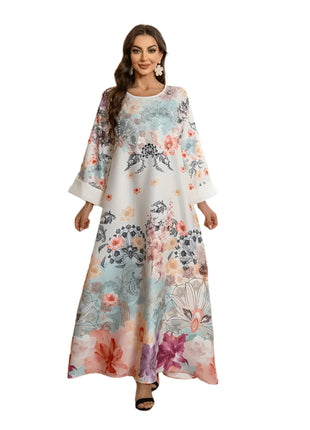 Elegant Floral Long Kaftan Dress
