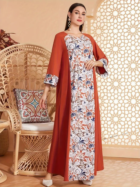 Elegant Floral Long-Sleeved Dress