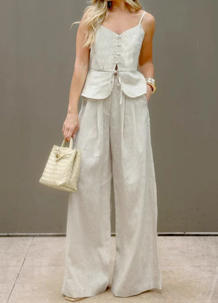 Suspenders Vest High Waist Wide Leg Pants Two-piece Set