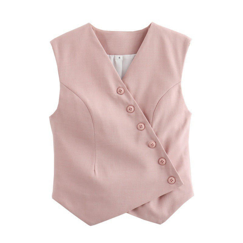 V-neck Single Row Oblique Asymmetric Cardigan Vest