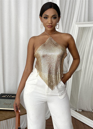Metal Halter Sequin Sling Top