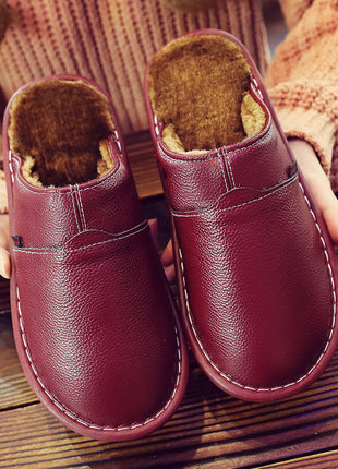 Pure Leather Thermal Cotton Waterproof Household Slippers