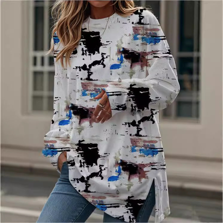 Japanese and Korean casual Print Round Neck Top