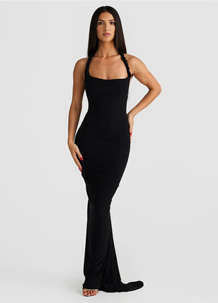 Halter Backless Pleating Sheath Dress