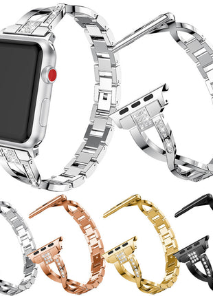 X-shaped Chain Metal Diamond Watch Band Applicable to Apple