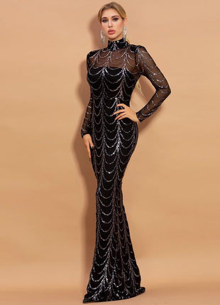 Sequins Party Long Sleeve Maxi Dresses