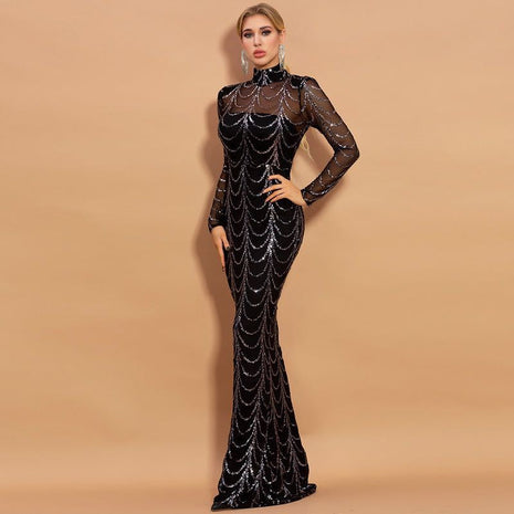 Sequins Party Long Sleeve Maxi Dresses