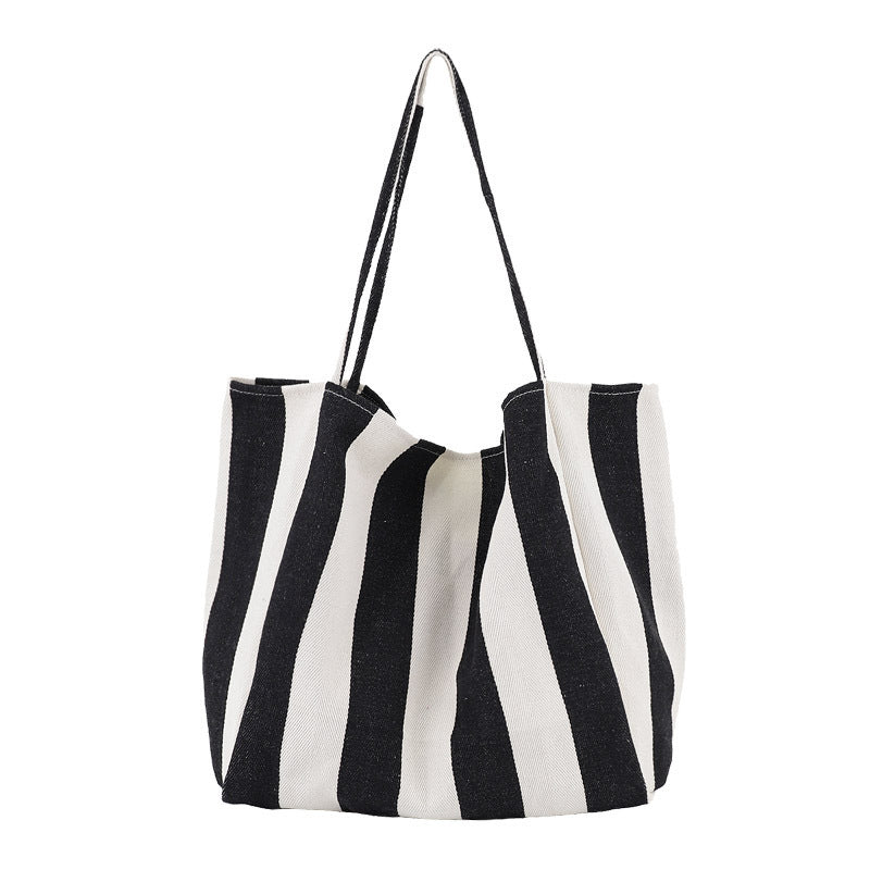 Striped Canvas Big Capacity Shoulder Handbags