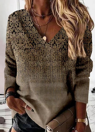 Retro V-neck Long-sleeved T-shirt