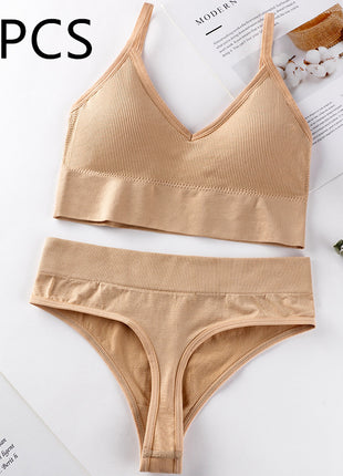 Thin French Style No Steel Ring Panties And Bra Set