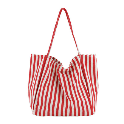 Striped Canvas Big Capacity Shoulder Handbags