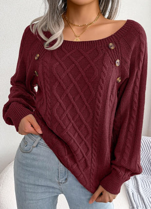 Square Neck Long Sleeve Knitted Sweater