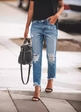 Ripped Non-elastic Retro Fashion Jeans