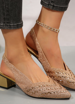 Rhinestone Pointed Toe Low Heel
