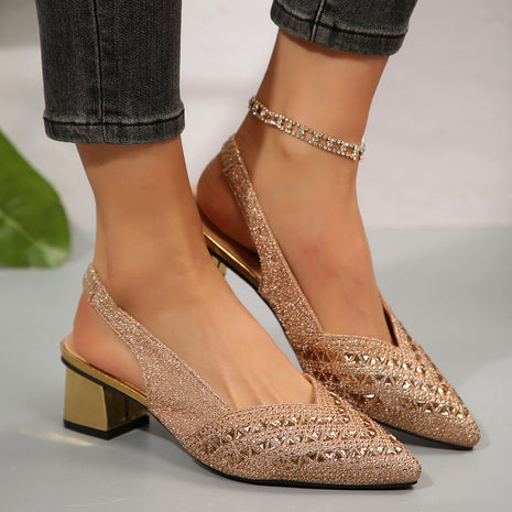 Rhinestone Pointed Toe Low Heel