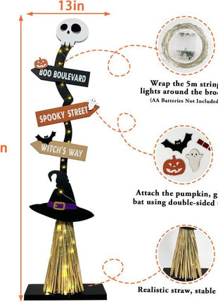 Halloween Glowing Wooden Witch Broom Ornaments