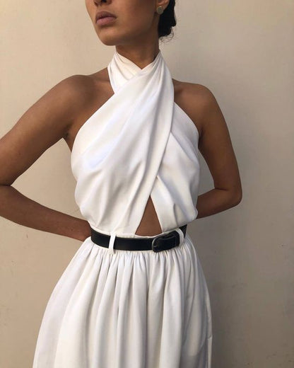 Polyester Sleeveless Halter Backless Jumpsuit