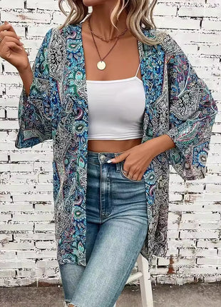 Ethnic Round Neck Shirt Bohemian Long Sleeve Shirt