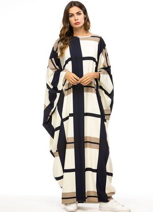 Contrast Stitching Bat Sleeve Loose Dress