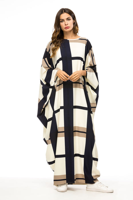 Contrast Stitching Bat Sleeve Loose Dress