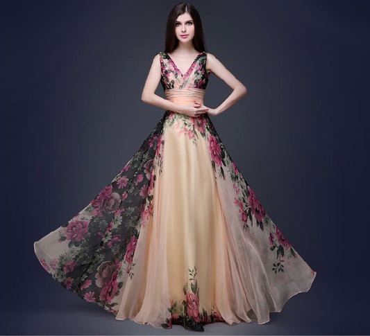 Elegant Temperament Shoulder Flower Evening Long Dress