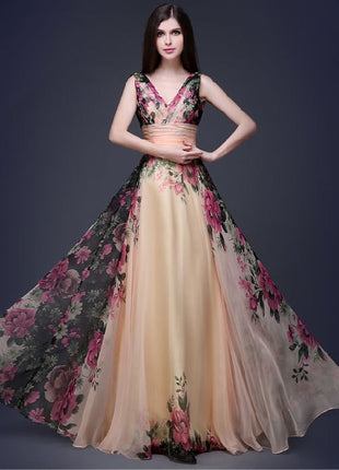 Elegant Temperament Shoulder Flower Evening Long Dress